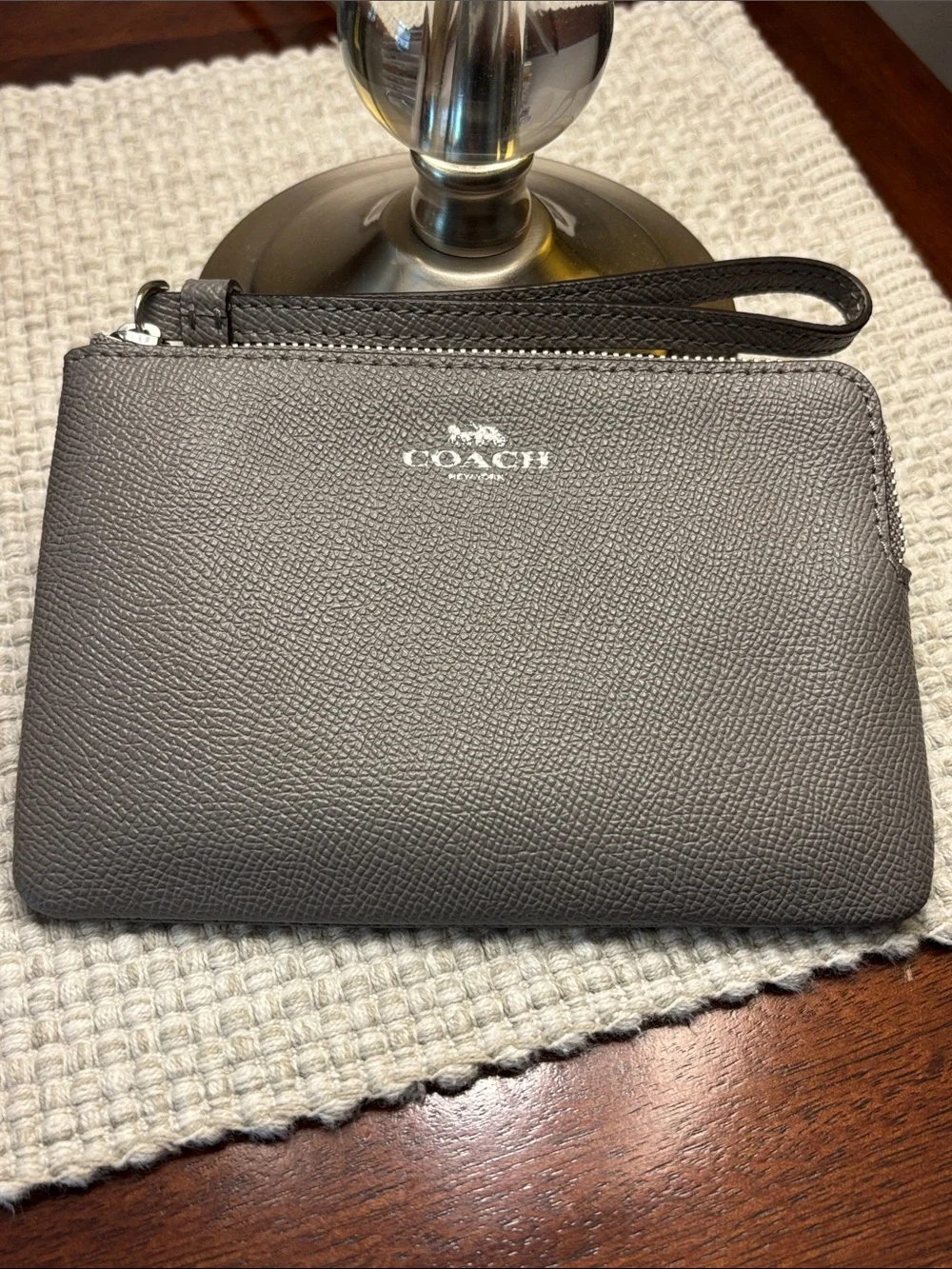 Coach Pebbled Leather Wristlet Pouch in Gray